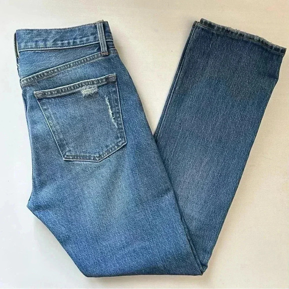 GAP Cone Denim  High Waisted Straight Leg Jeans Distressed Blue Size 25 - Picture 14 of 15